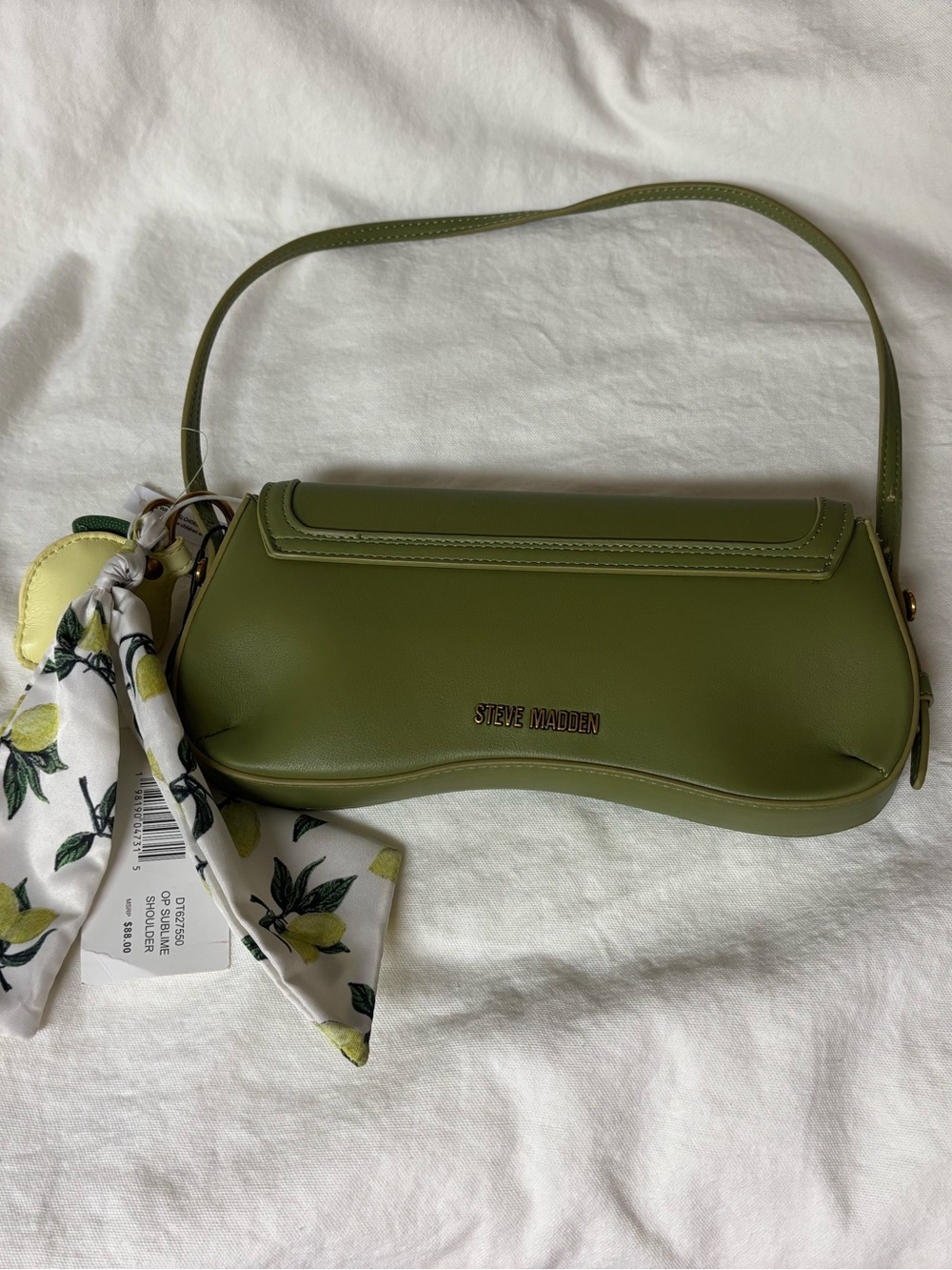 Steve Madden Olive Shoulder Bag with Lemon Scarf Accent